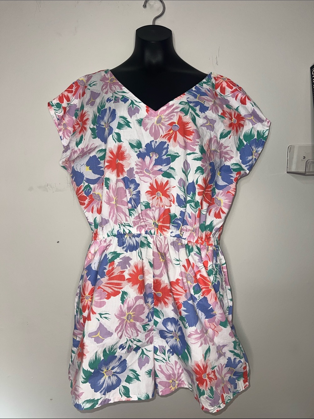 Vtg Fantastic New York Lightweight Floral Romper Pockets Criss Cross Back W Flaw